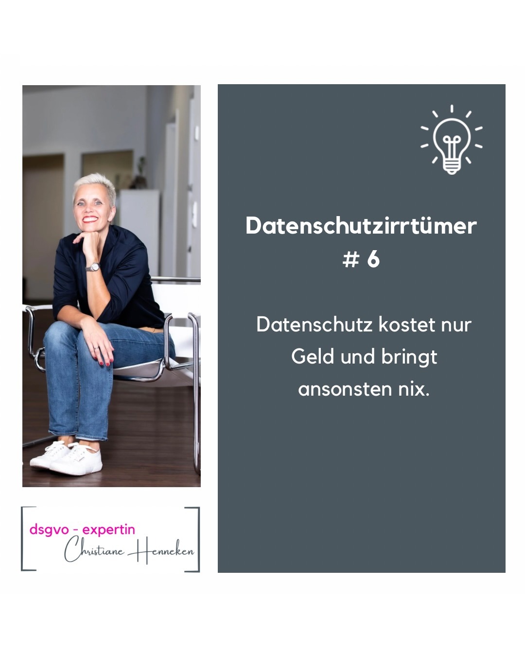 DSGVO-Expertin, Rechtsanwältin Christiane Henneken und Text: Datenschutzirrtümer #6: Datenschutz kostet nur Geld und bringt ansonsten nix.